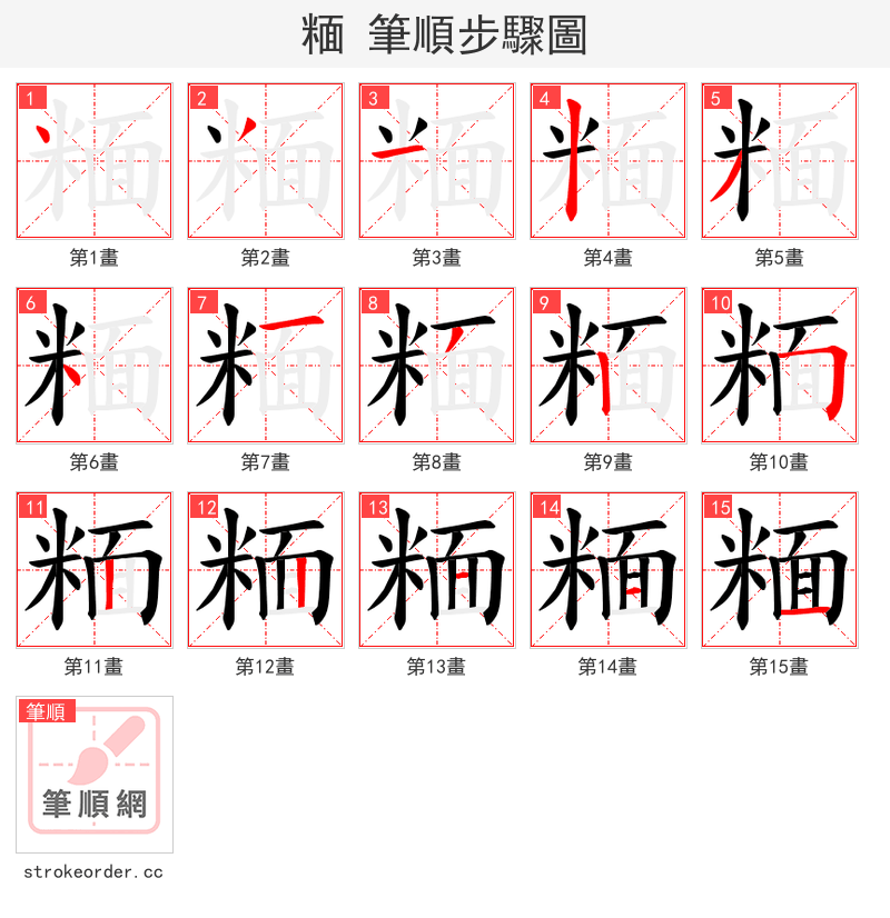 糆 的笔顺分步演示（一笔一画写字）