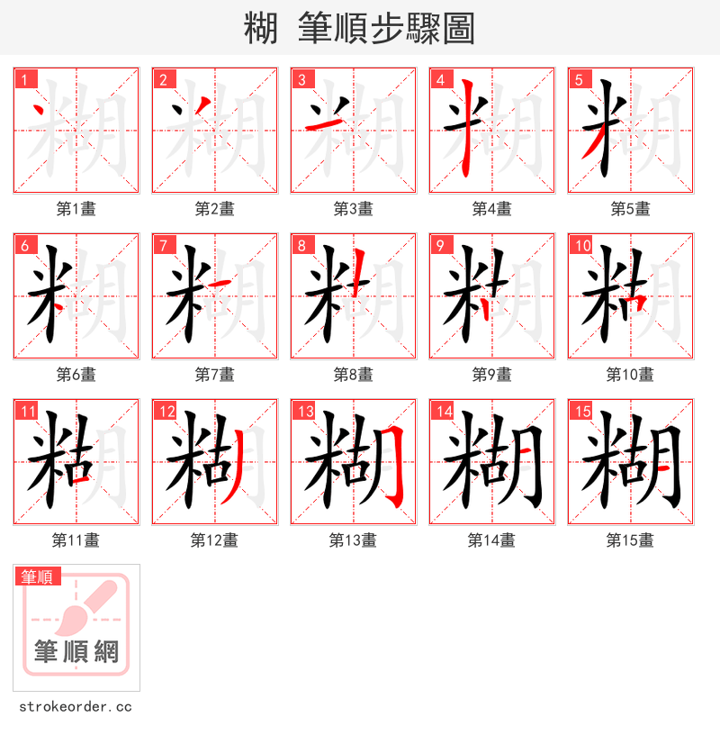 糊 的笔顺分步演示（一笔一画写字）