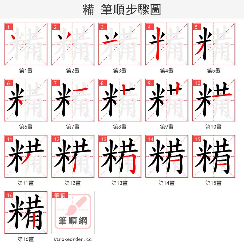 糒 的笔顺分步演示（一笔一画写字）