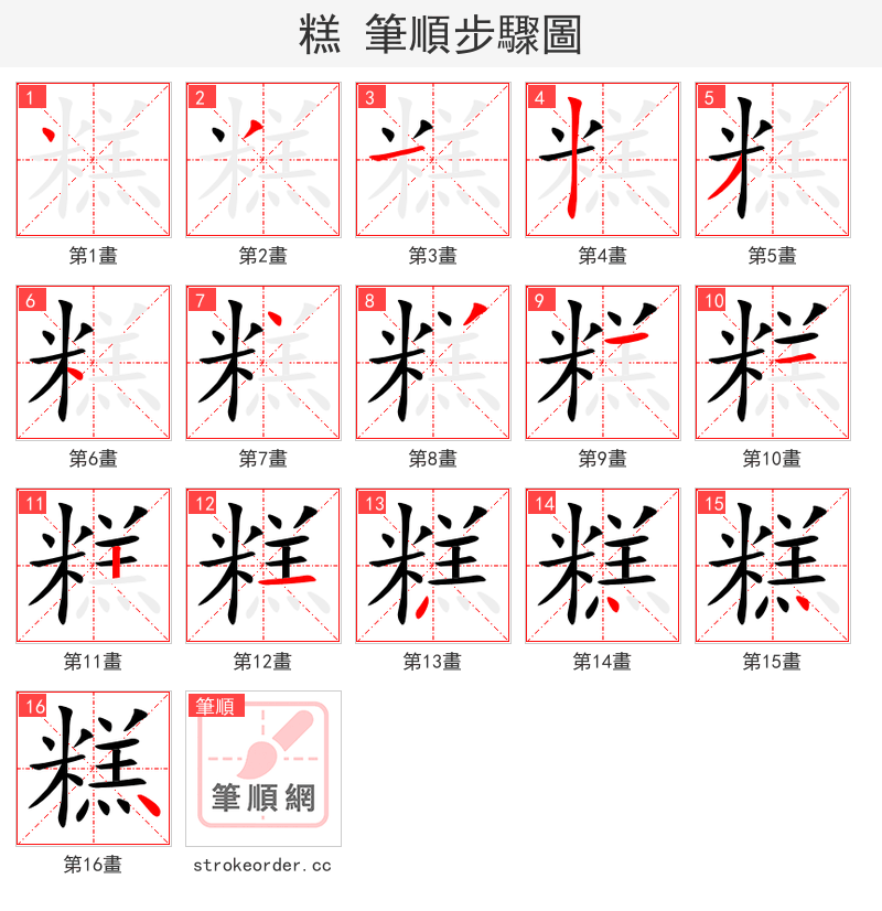 糕 的笔顺分步演示（一笔一画写字）