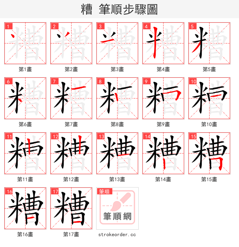糟 的笔顺分步演示（一笔一画写字）