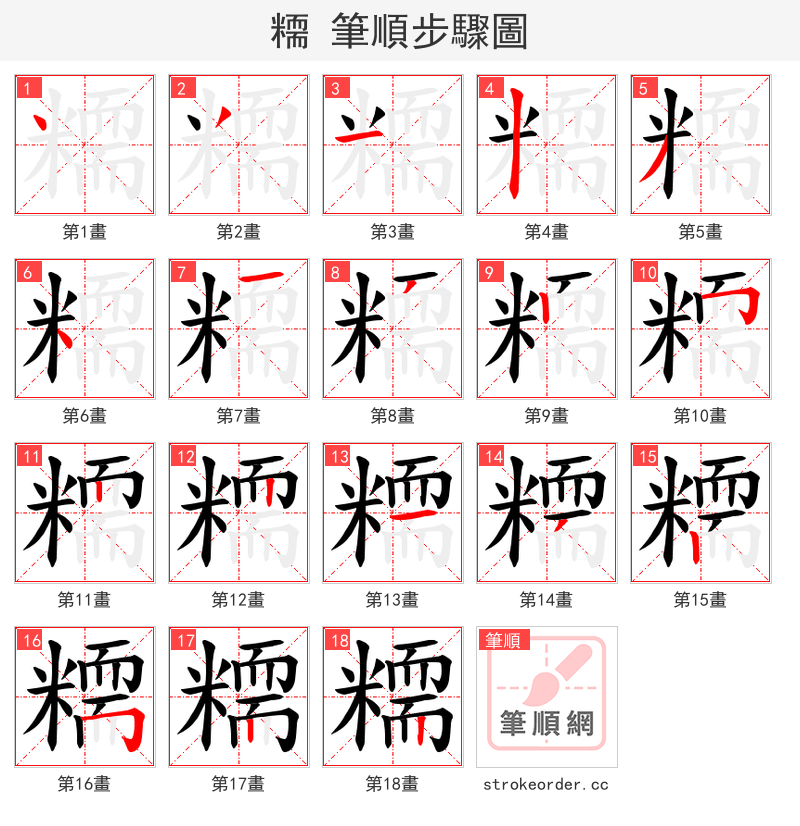 糥 的笔顺分步演示（一笔一画写字）