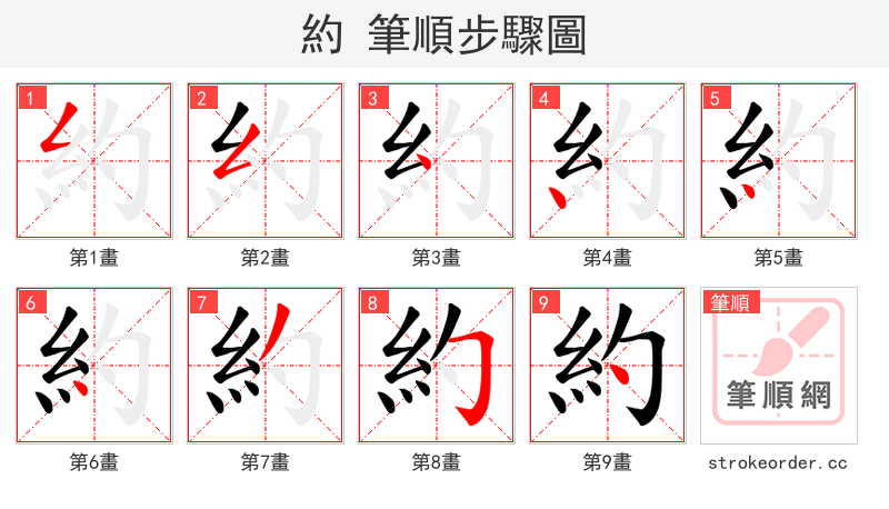 約 的笔顺分步演示（一笔一画写字）