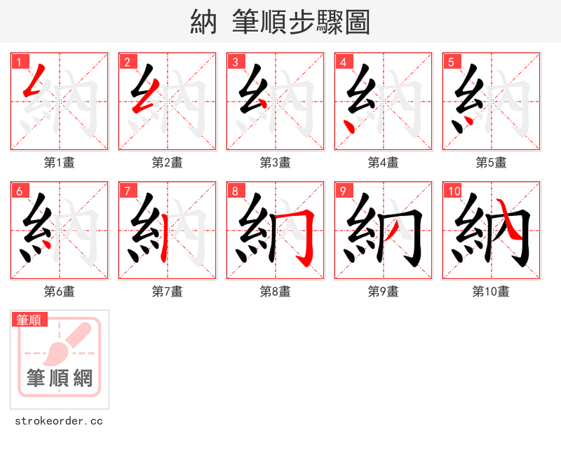 納 的笔顺分步演示（一笔一画写字）