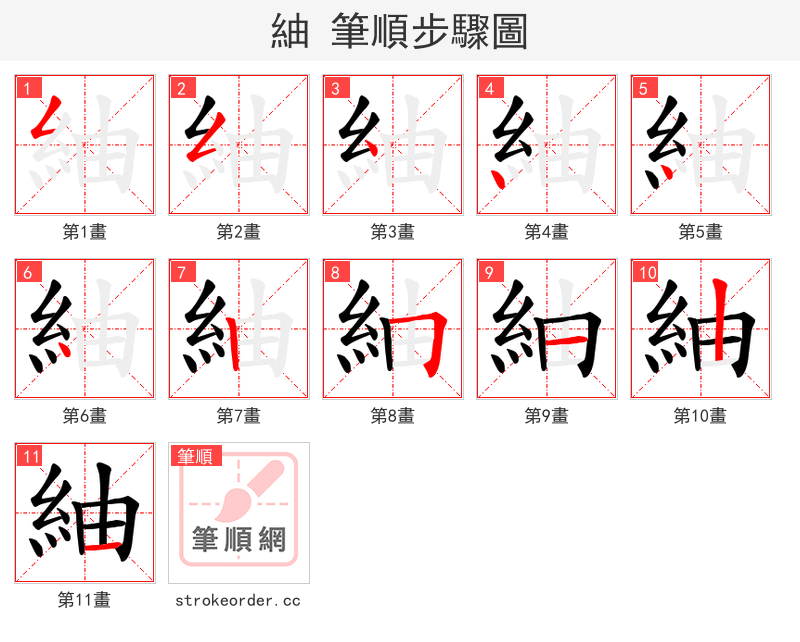 紬 的笔顺分步演示（一笔一画写字）