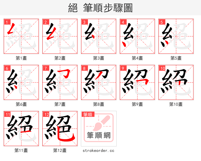 絕 的笔顺分步演示（一笔一画写字）