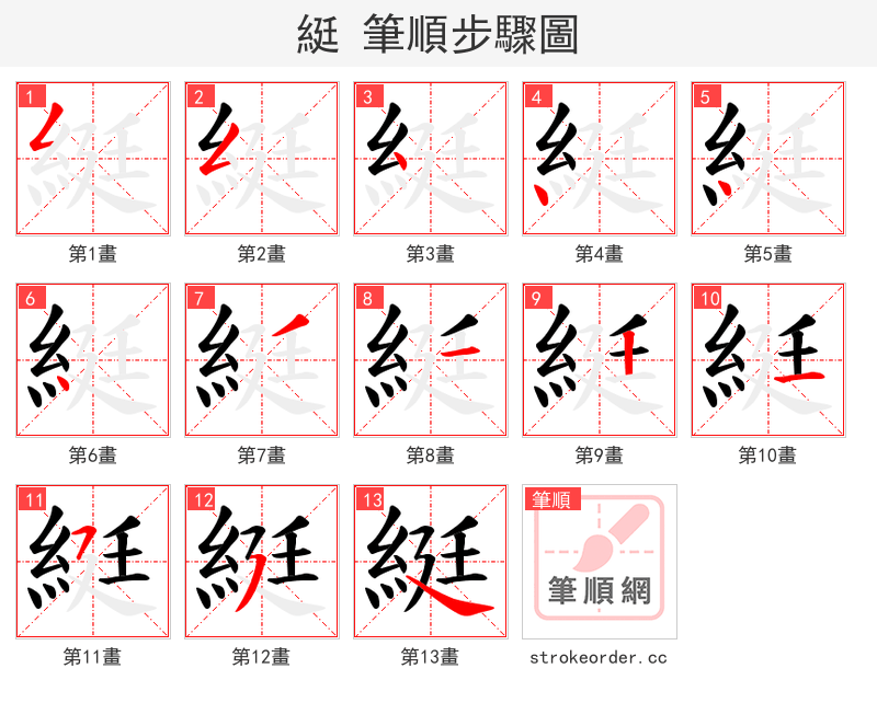 綎 的笔顺分步演示（一笔一画写字）