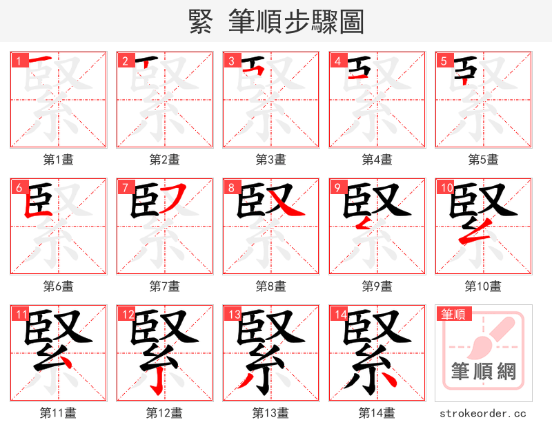 緊 的笔顺分步演示（一笔一画写字）