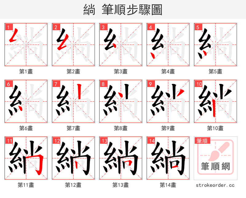 緔 的笔顺分步演示（一笔一画写字）