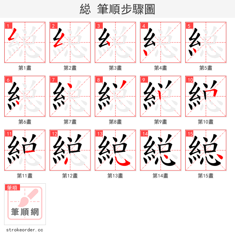 縂 的笔顺分步演示（一笔一画写字）