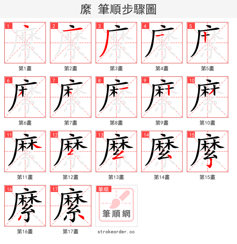 縻 的笔顺分步演示（一笔一画写字）