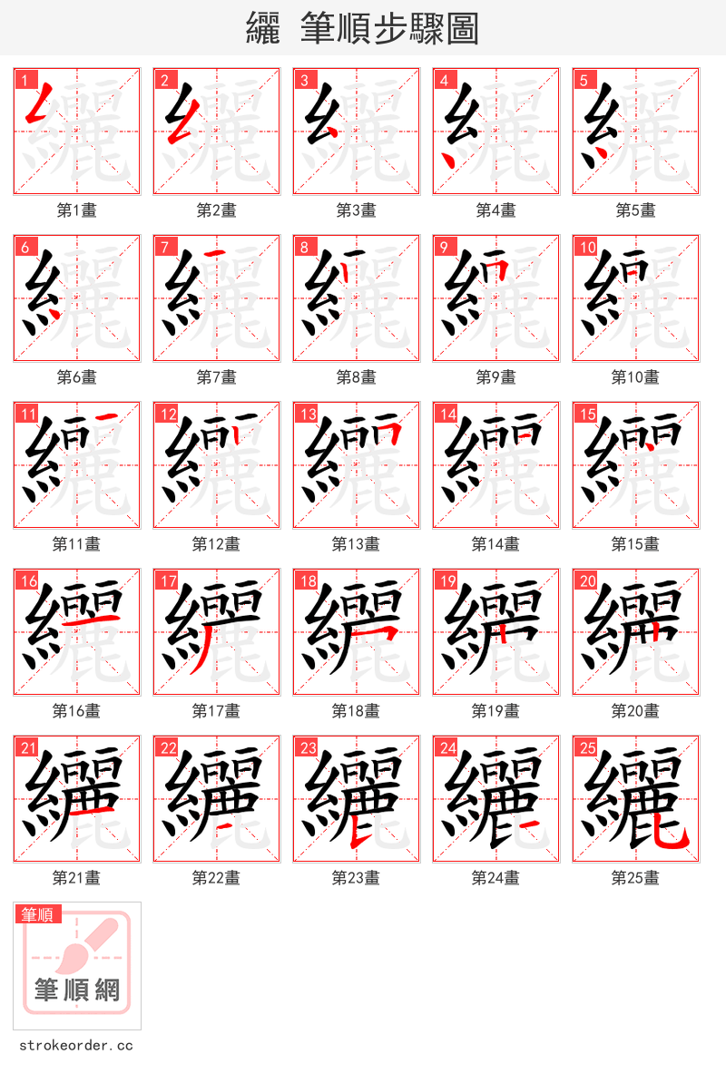 纚 的笔顺分步演示（一笔一画写字）