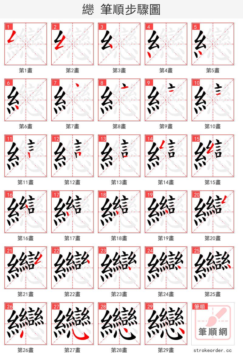 纞 的笔顺分步演示（一笔一画写字）