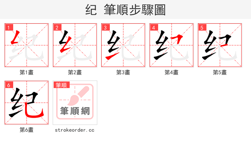 stroke order steps of 纪