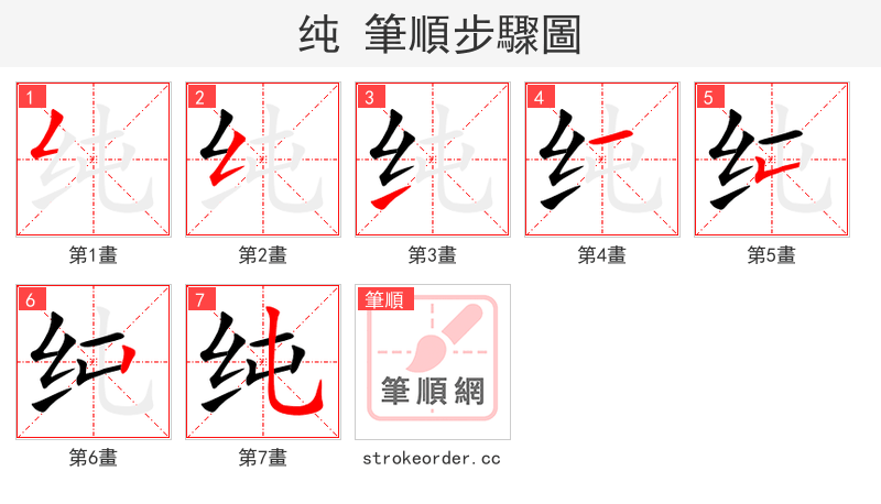纯 的笔顺分步演示（一笔一画写字）