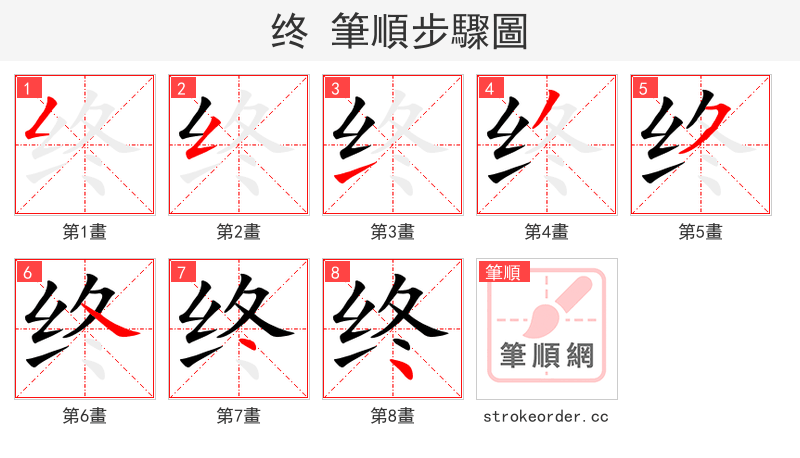 stroke order steps of 终