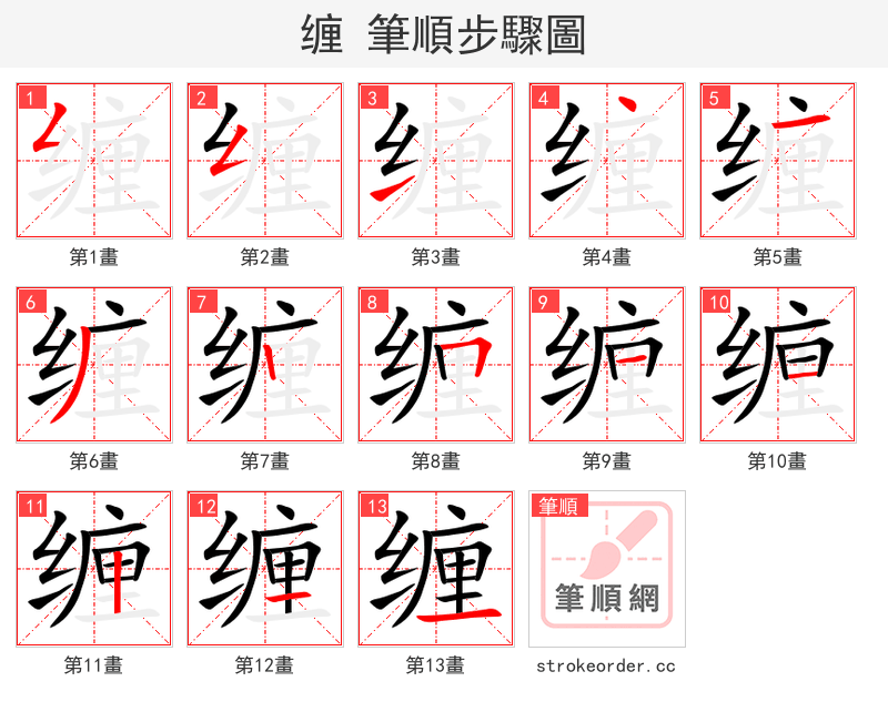 缠 的笔顺分步演示（一笔一画写字）
