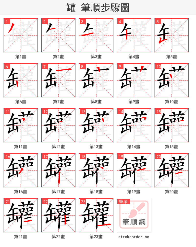 stroke order steps of 罐