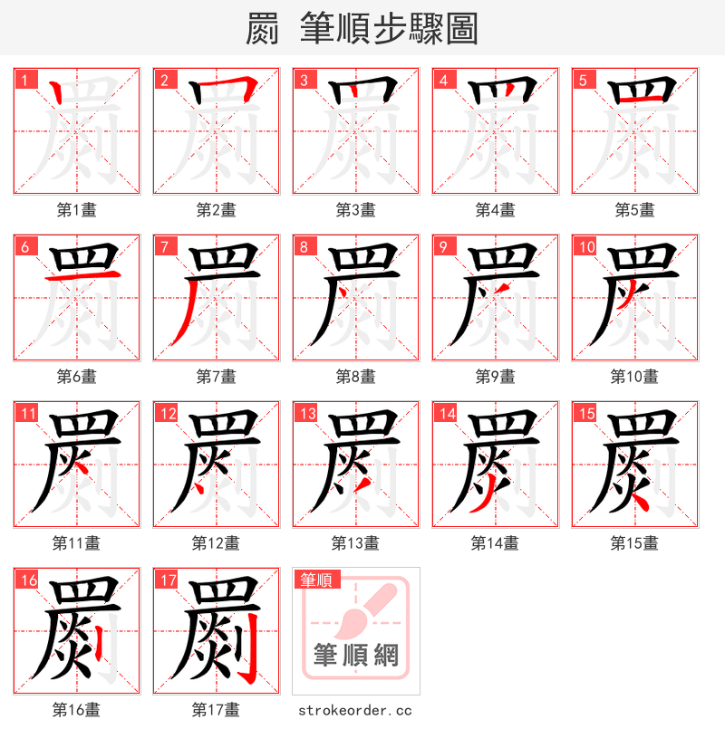 罽 的笔顺分步演示（一笔一画写字）