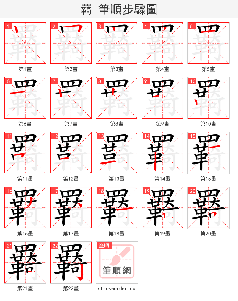 羇 的笔顺分步演示（一笔一画写字）