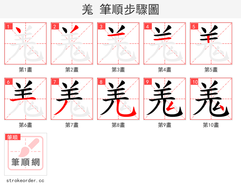羗 的笔顺分步演示（一笔一画写字）