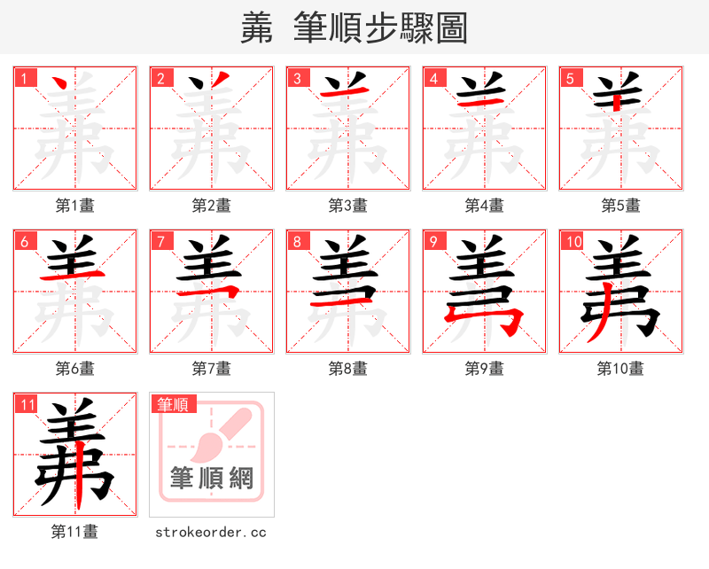 羛 的笔顺分步演示（一笔一画写字）