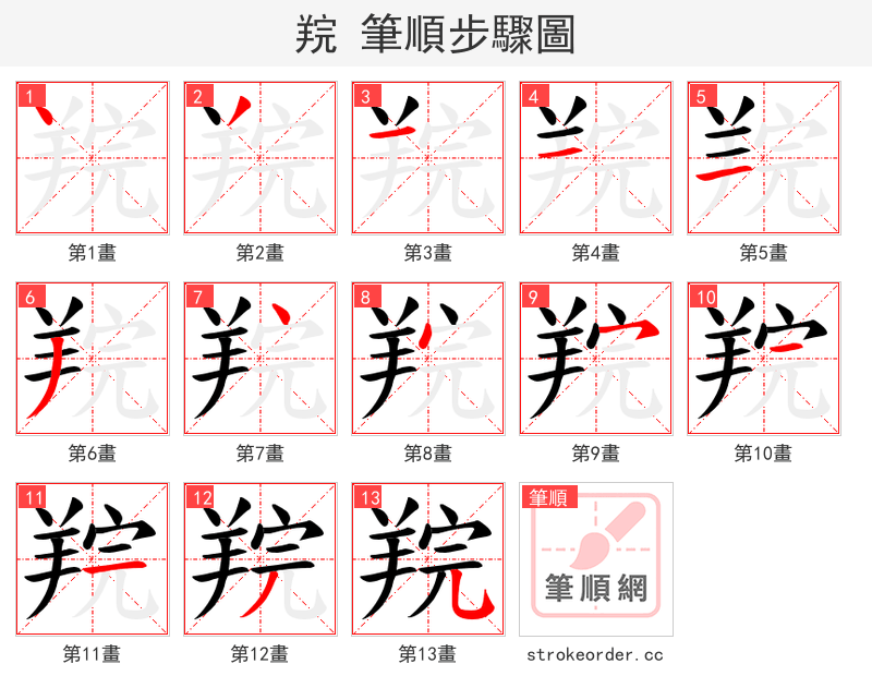 羦 的笔顺分步演示（一笔一画写字）