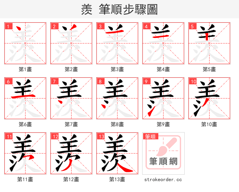 羨 的笔顺分步演示（一笔一画写字）