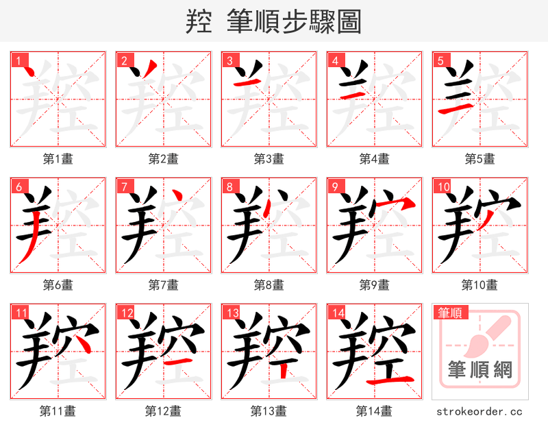 羫 的笔顺分步演示（一笔一画写字）