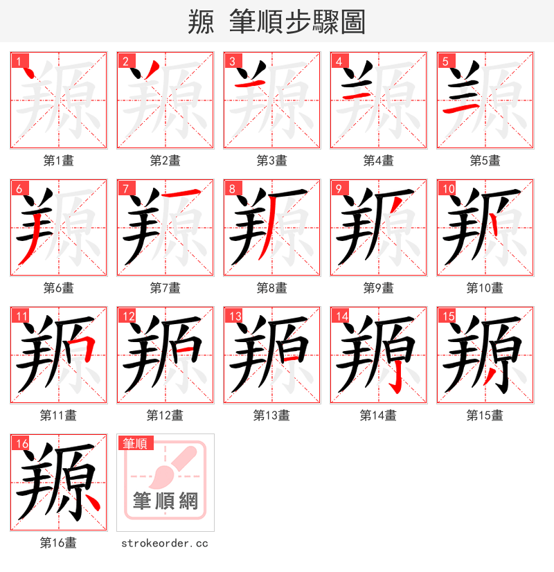 羱 的笔顺分步演示（一笔一画写字）
