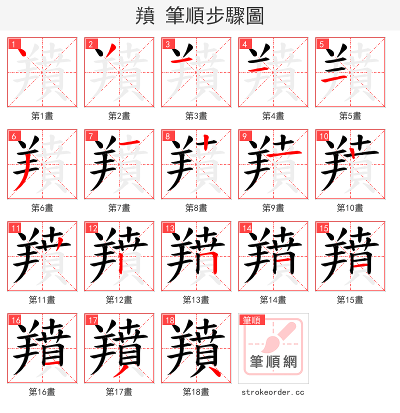 羵 的笔顺分步演示（一笔一画写字）
