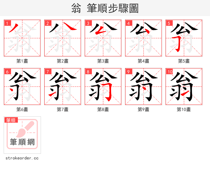 翁 的笔顺分步演示（一笔一画写字）