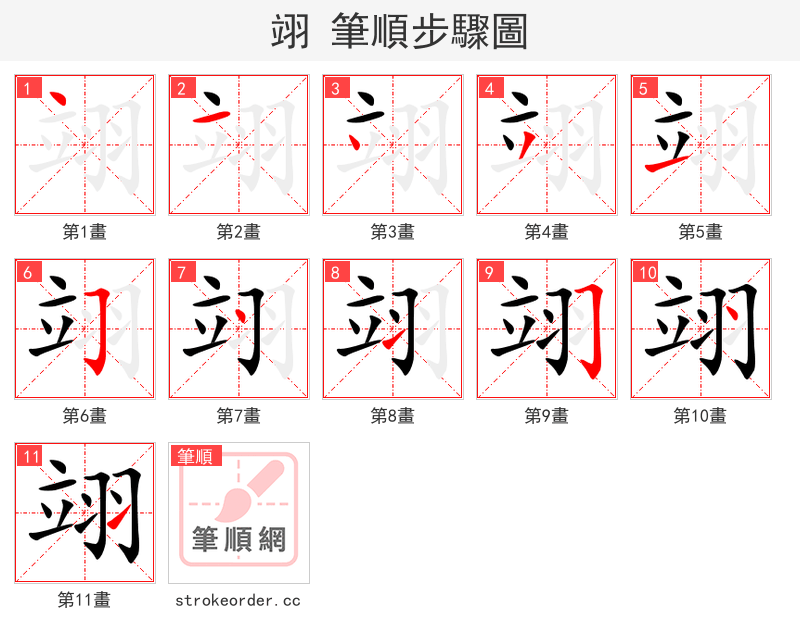翊 的笔顺分步演示（一笔一画写字）