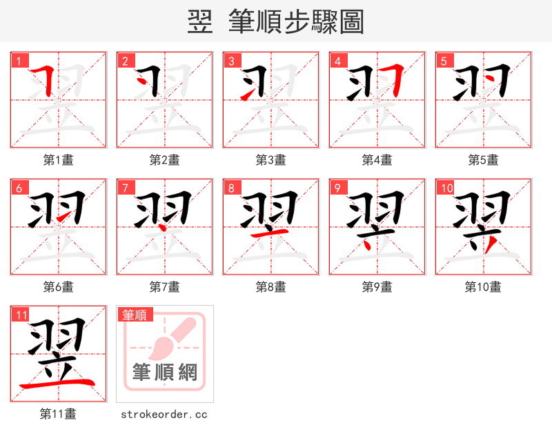 stroke order steps of 翌