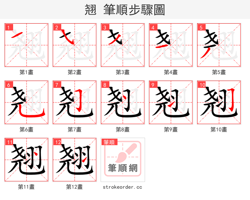 stroke order steps of 翘