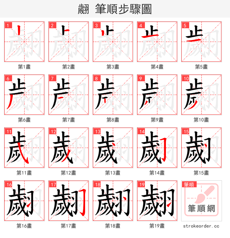 翽 的笔顺分步演示（一笔一画写字）