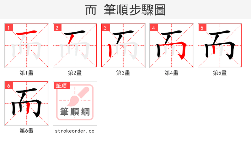 stroke order steps of 而