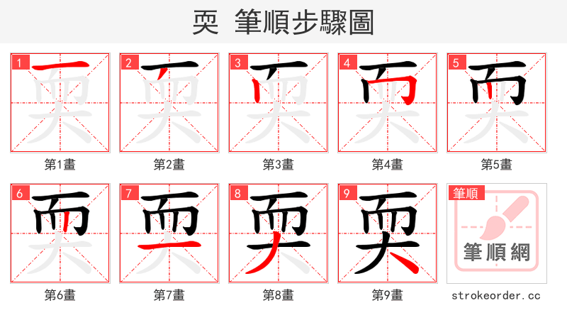 耎 的笔顺分步演示（一笔一画写字）