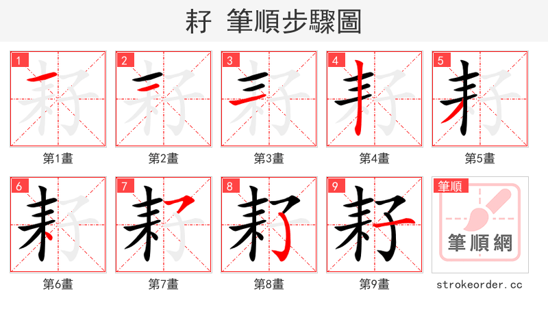耔 的笔顺分步演示（一笔一画写字）