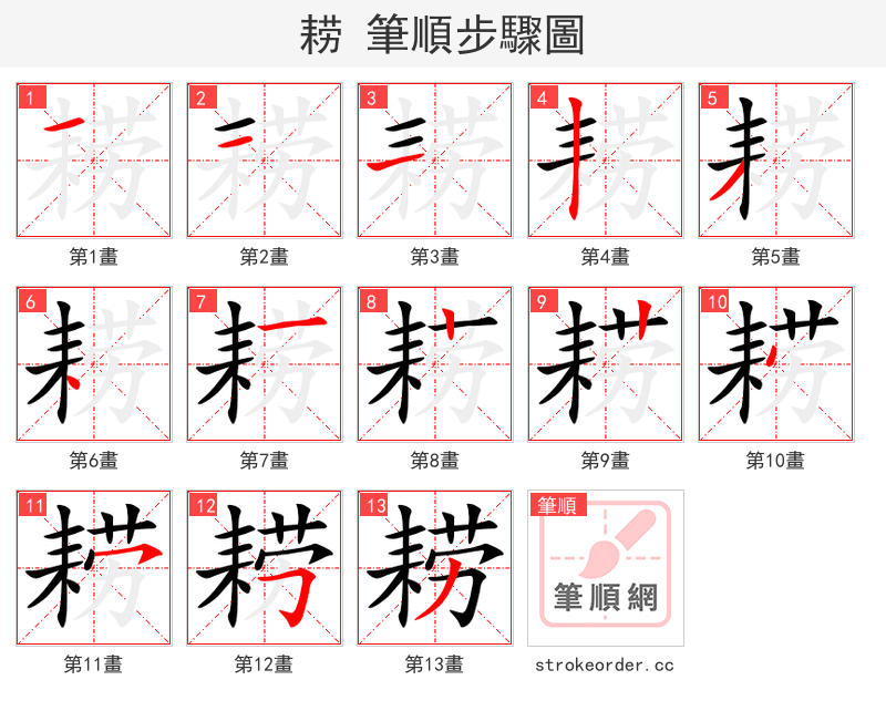 耢 的笔顺分步演示（一笔一画写字）