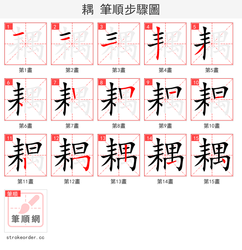 耦 的笔顺分步演示（一笔一画写字）