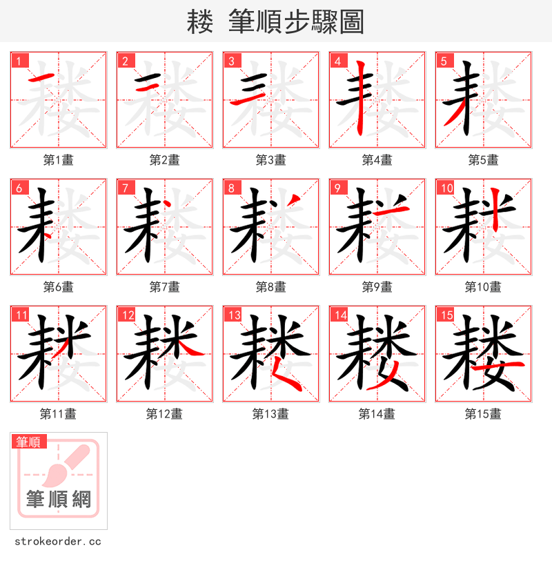 耧 的笔顺分步演示（一笔一画写字）