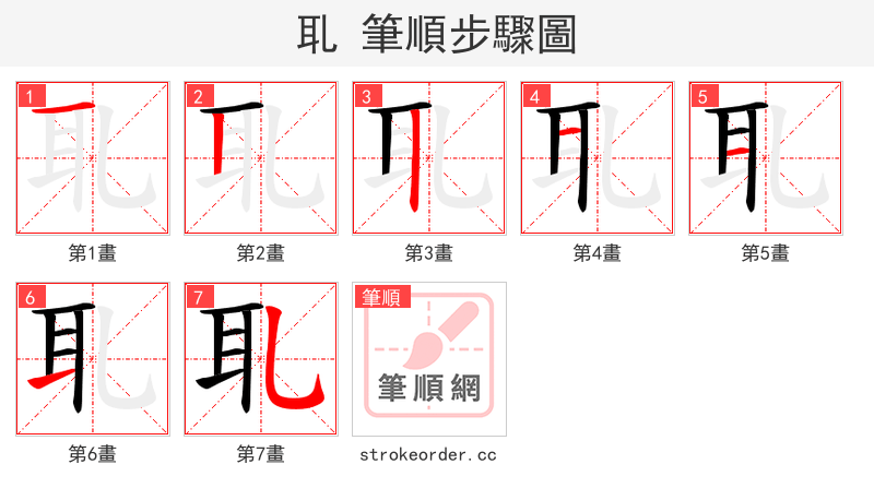 耴 的笔顺分步演示（一笔一画写字）