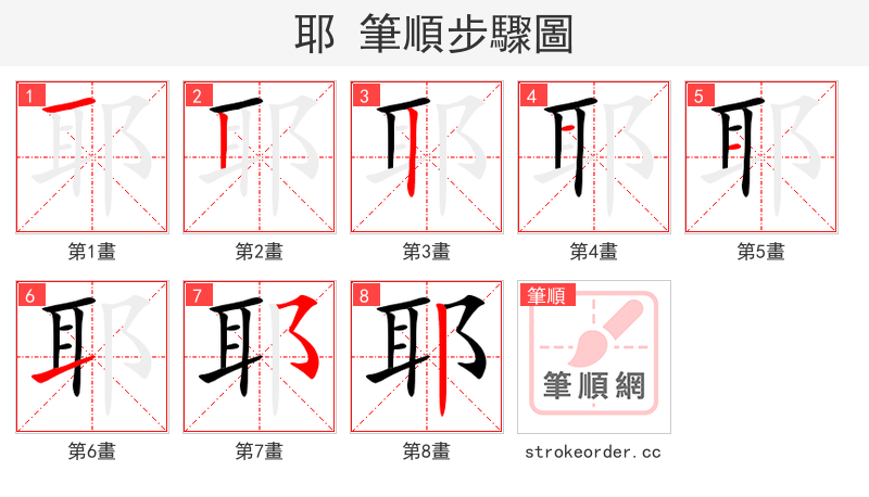 耶 的笔顺分步演示（一笔一画写字）
