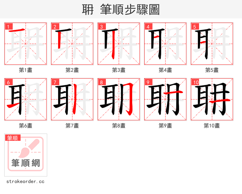 耼 的笔顺分步演示（一笔一画写字）