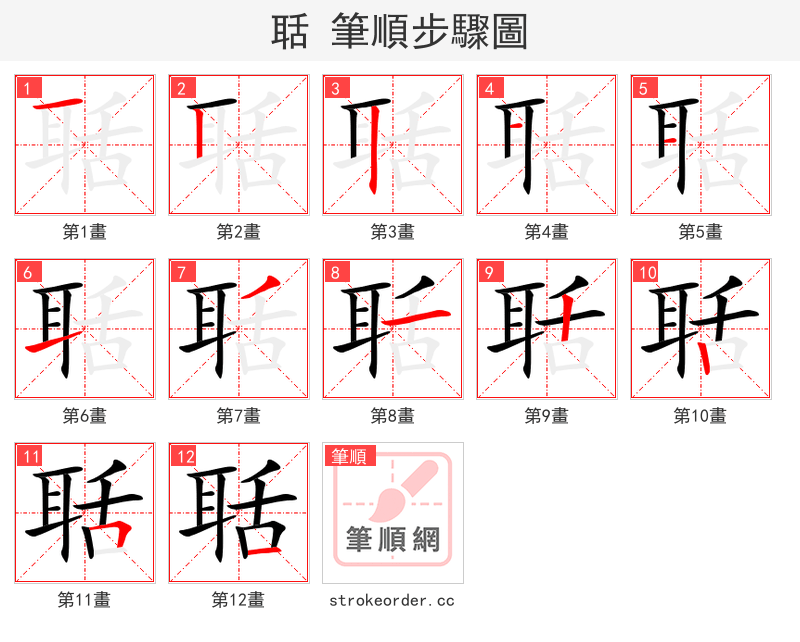 stroke order steps of 聒