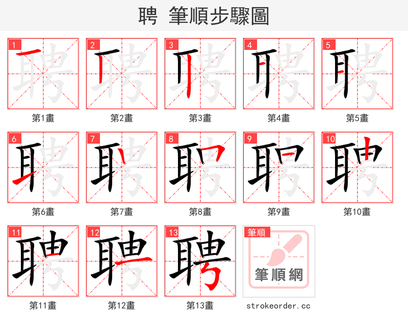 聘 的笔顺分步演示（一笔一画写字）
