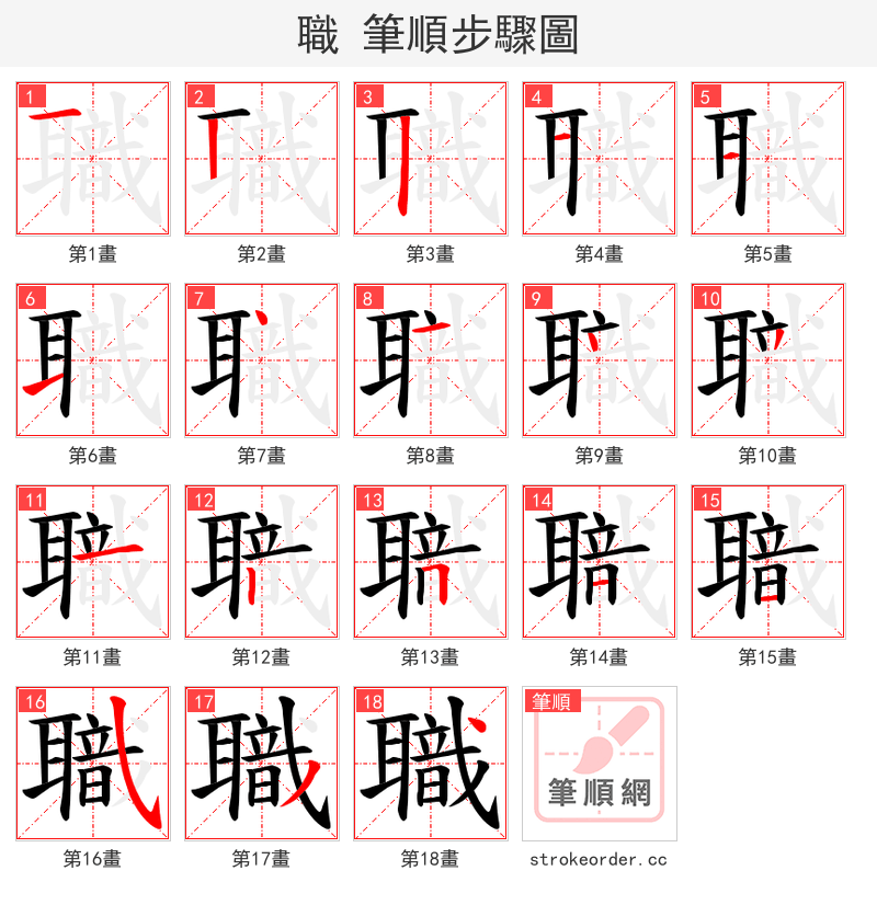職 的笔顺分步演示（一笔一画写字）