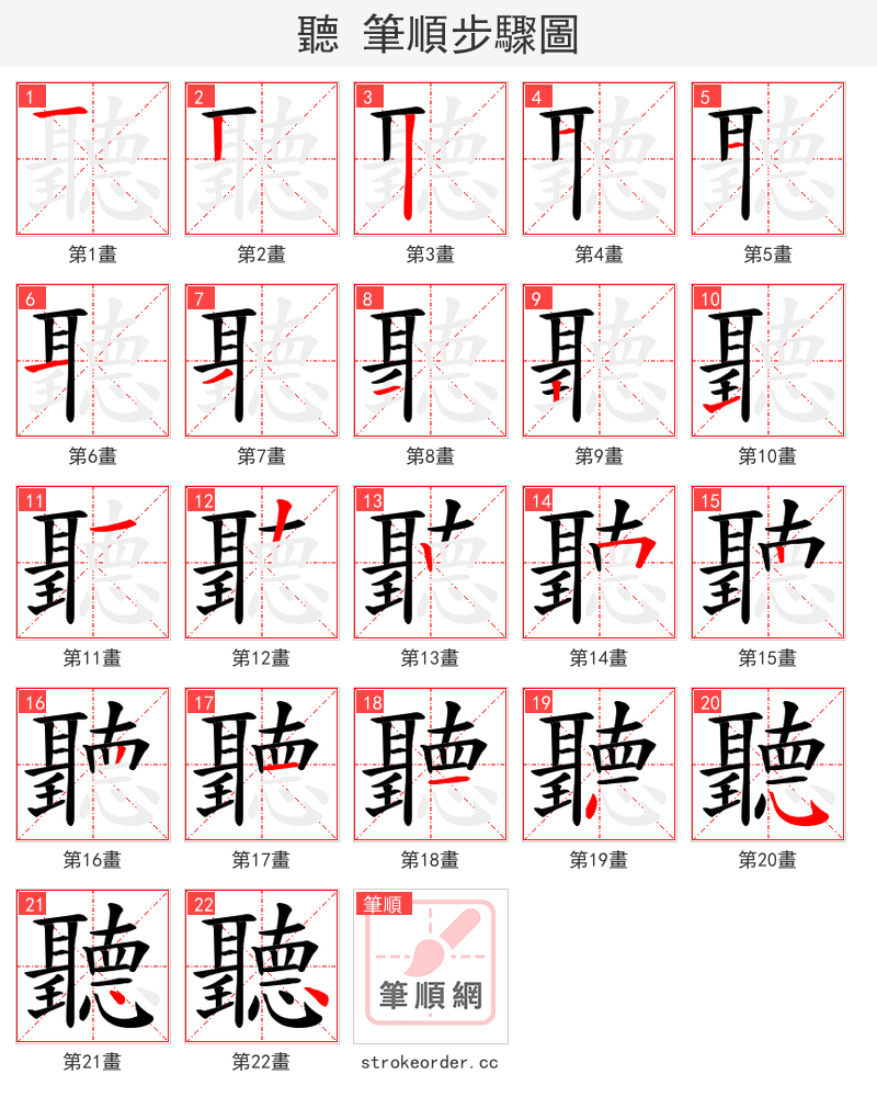 聽 的笔顺分步演示（一笔一画写字）