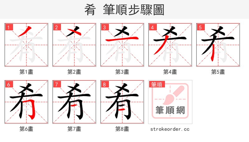 stroke order steps of 肴